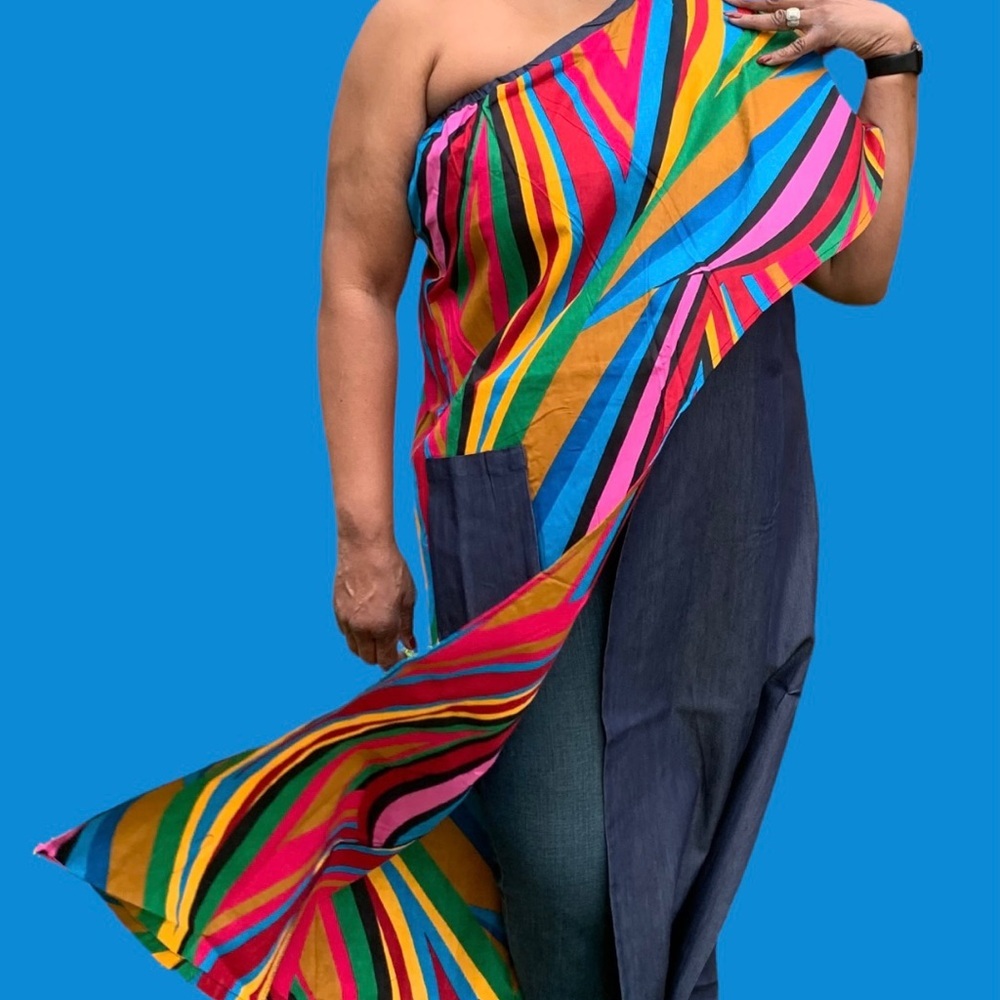AFRICAN PRINT/DENIM DUSTER - Denim & Multi-Color print.